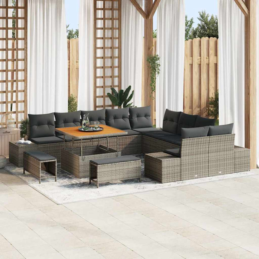 Tuinbankenset met kussen 13 pcs Grijs poly rattan