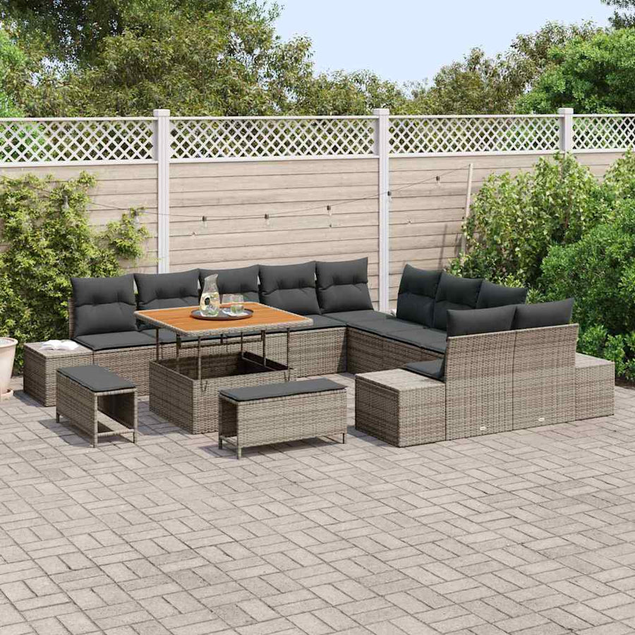 Tuinbankenset met kussen 13 pcs Grijs poly rattan