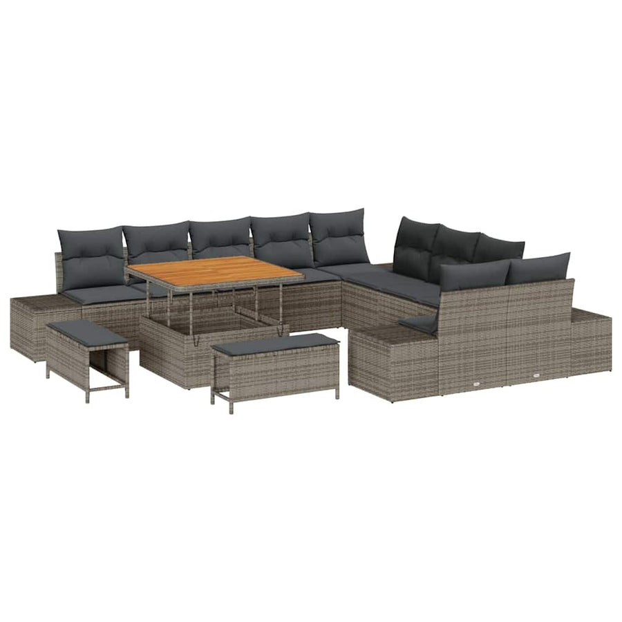 Tuinbankenset met kussen 13 pcs Grijs poly rattan