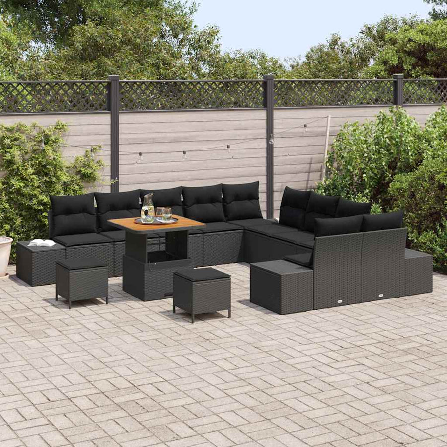 Tuinbankenset met kussen 13 pcs Zwart poly rattan