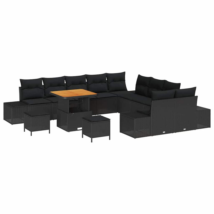 Tuinbankenset met kussen 13 pcs Zwart poly rattan
