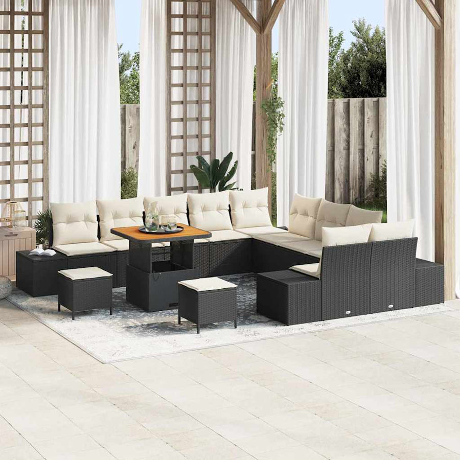 Tuinbankenset met kussen 13 pcs Zwart poly rattan