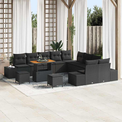 Tuinbankenset met kussen 13 pcs Zwart poly rattan