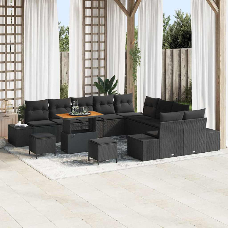 Tuinbankenset met kussen 13 pcs Zwart poly rattan