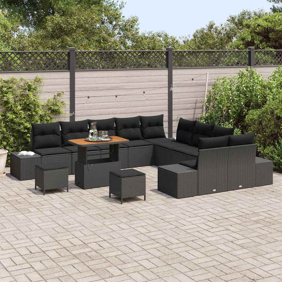 Tuinbankenset met kussen 13 pcs Zwart poly rattan