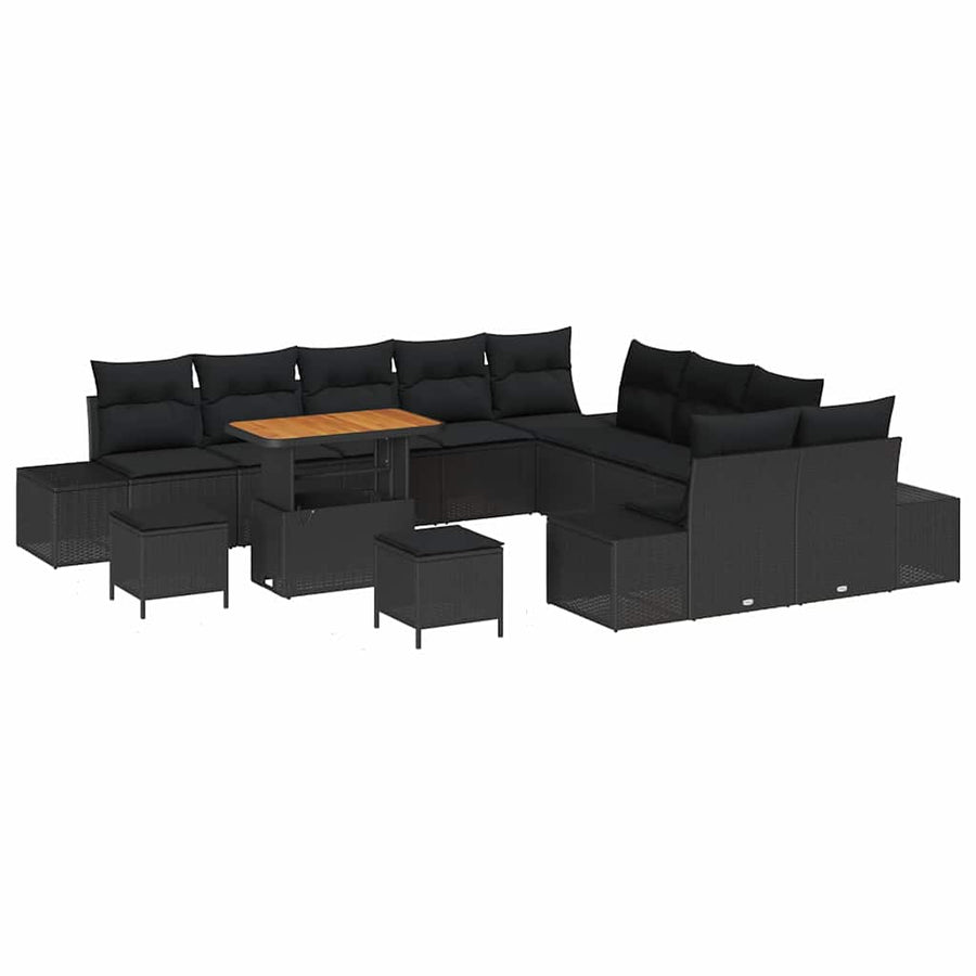 Tuinbankenset met kussen 13 pcs Zwart poly rattan
