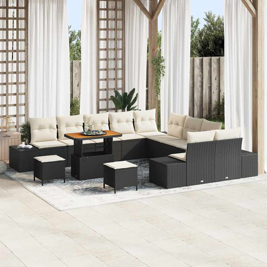 Tuinbankenset met kussen 13 pcs Zwart poly rattan