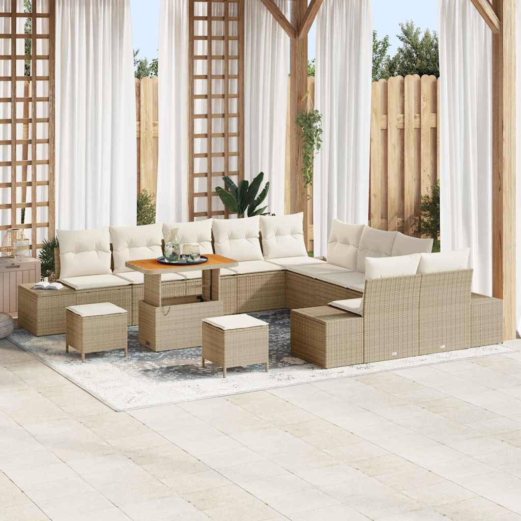 Tuinbankenset met kussen 13 pcs Beige poly rattan