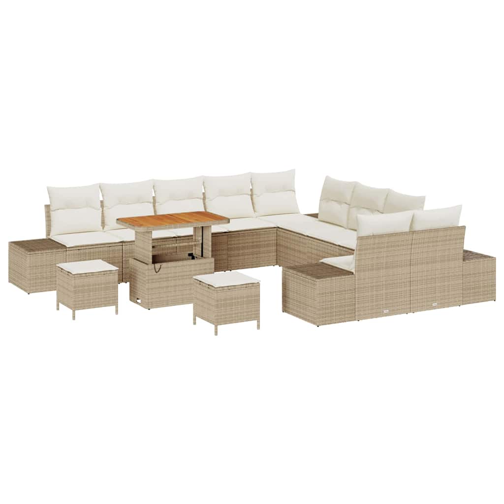 Tuinbankenset met kussen 13 pcs Beige poly rattan