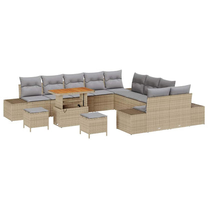 Tuinbankenset met kussen 13 pcs Beige poly rattan