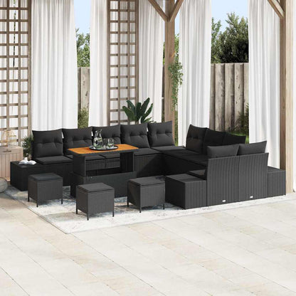 Tuinbankenset met kussen 14 pcs Zwart poly rattan