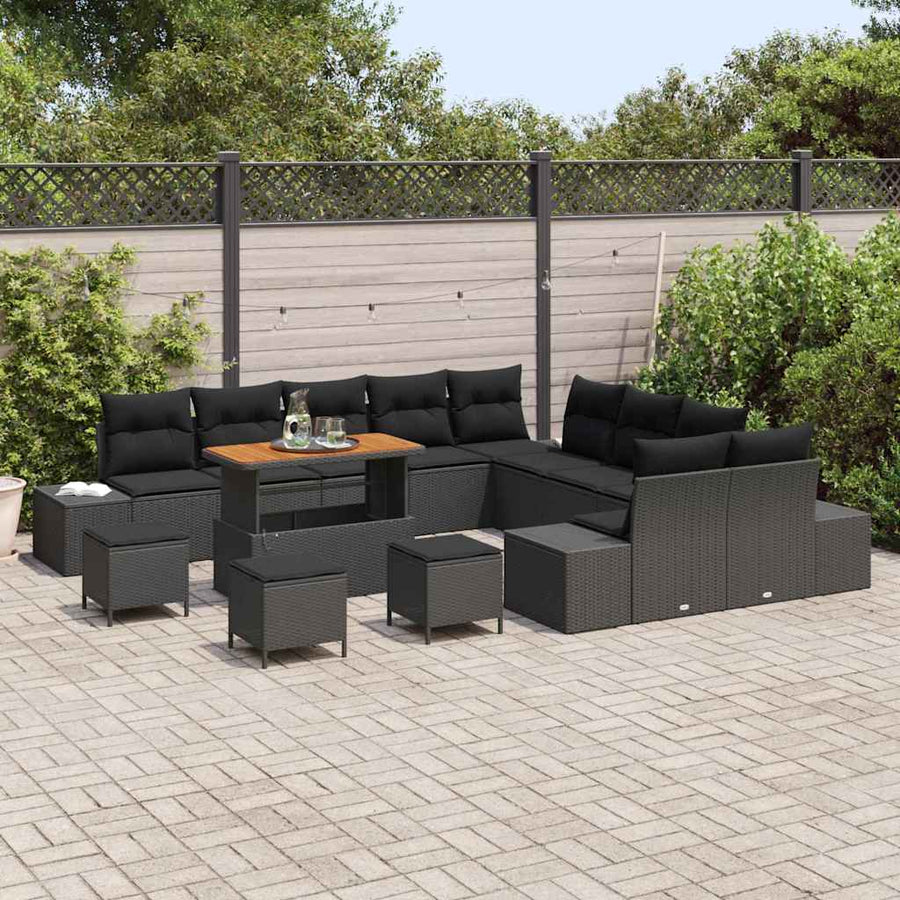 Tuinbankenset met kussen 14 pcs Zwart poly rattan