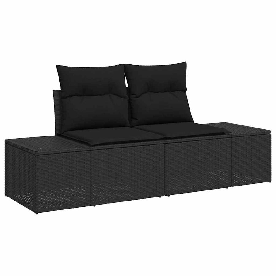 Tuinbankenset met kussen 14 pcs Zwart poly rattan