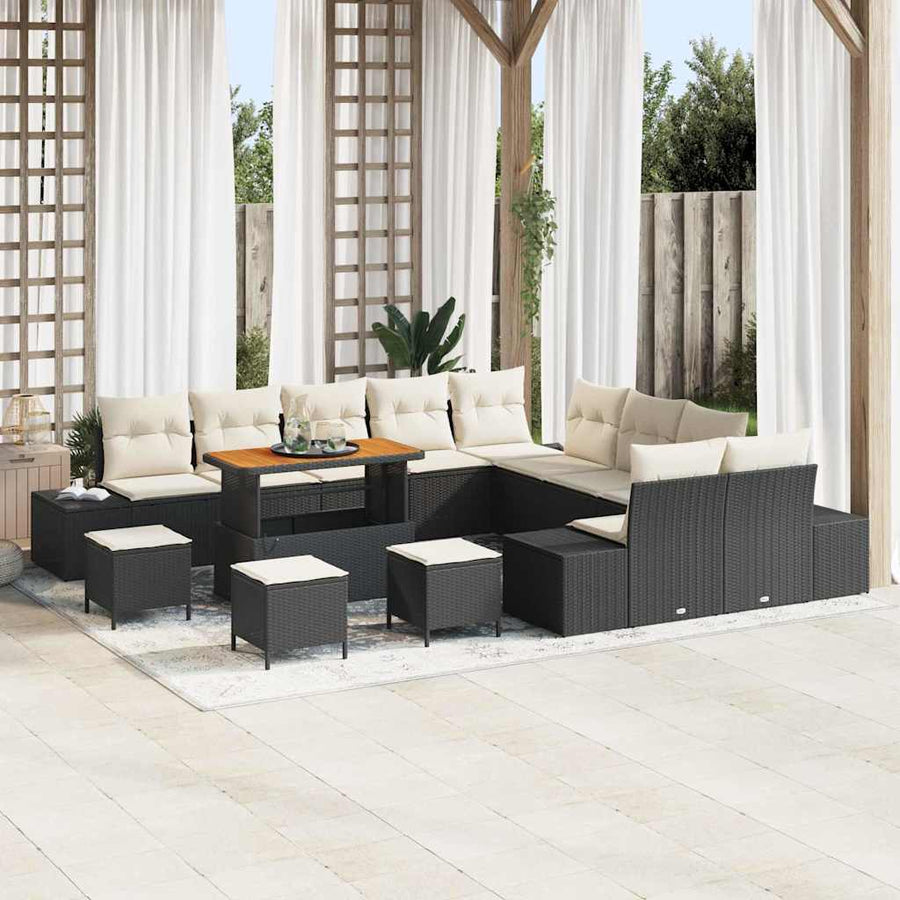 Tuinbankenset met kussen 14 pcs Zwart poly rattan