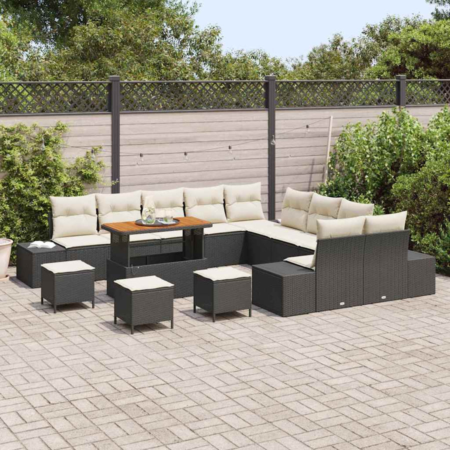 Tuinbankenset met kussen 14 pcs Zwart poly rattan