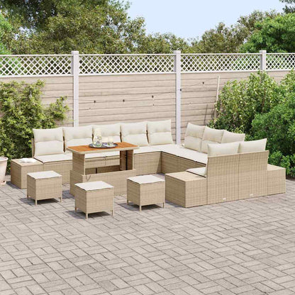 Tuinbankenset met kussen 14 pcs Beige poly rattan