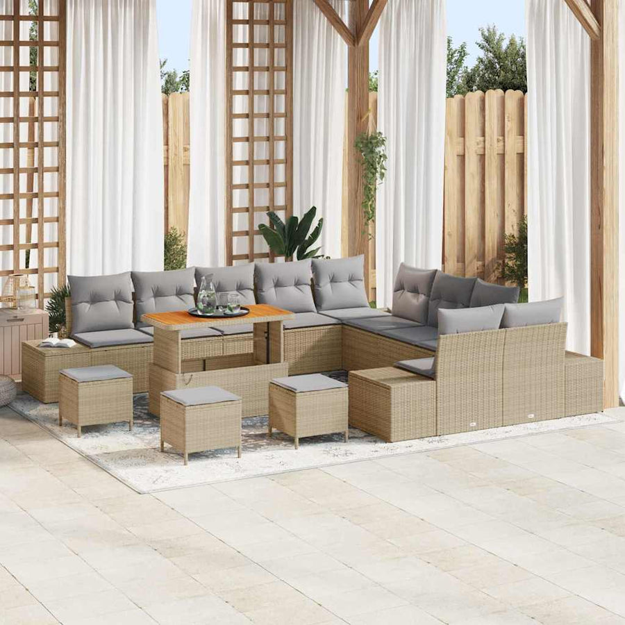 Tuinbankenset met kussen 14 pcs Beige poly rattan