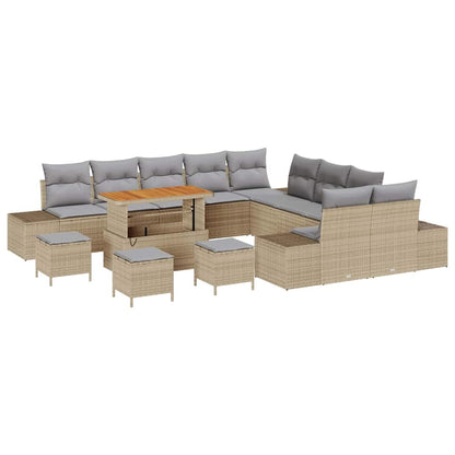 Tuinbankenset met kussen 14 pcs Beige poly rattan