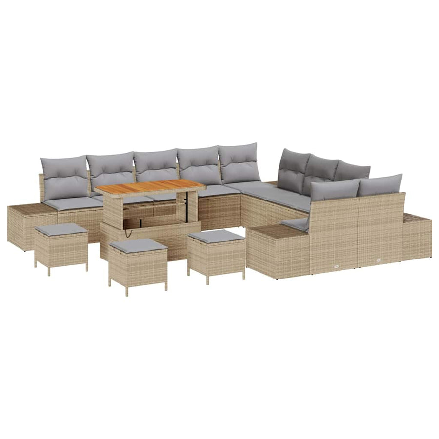 Tuinbankenset met kussen 14 pcs Beige poly rattan