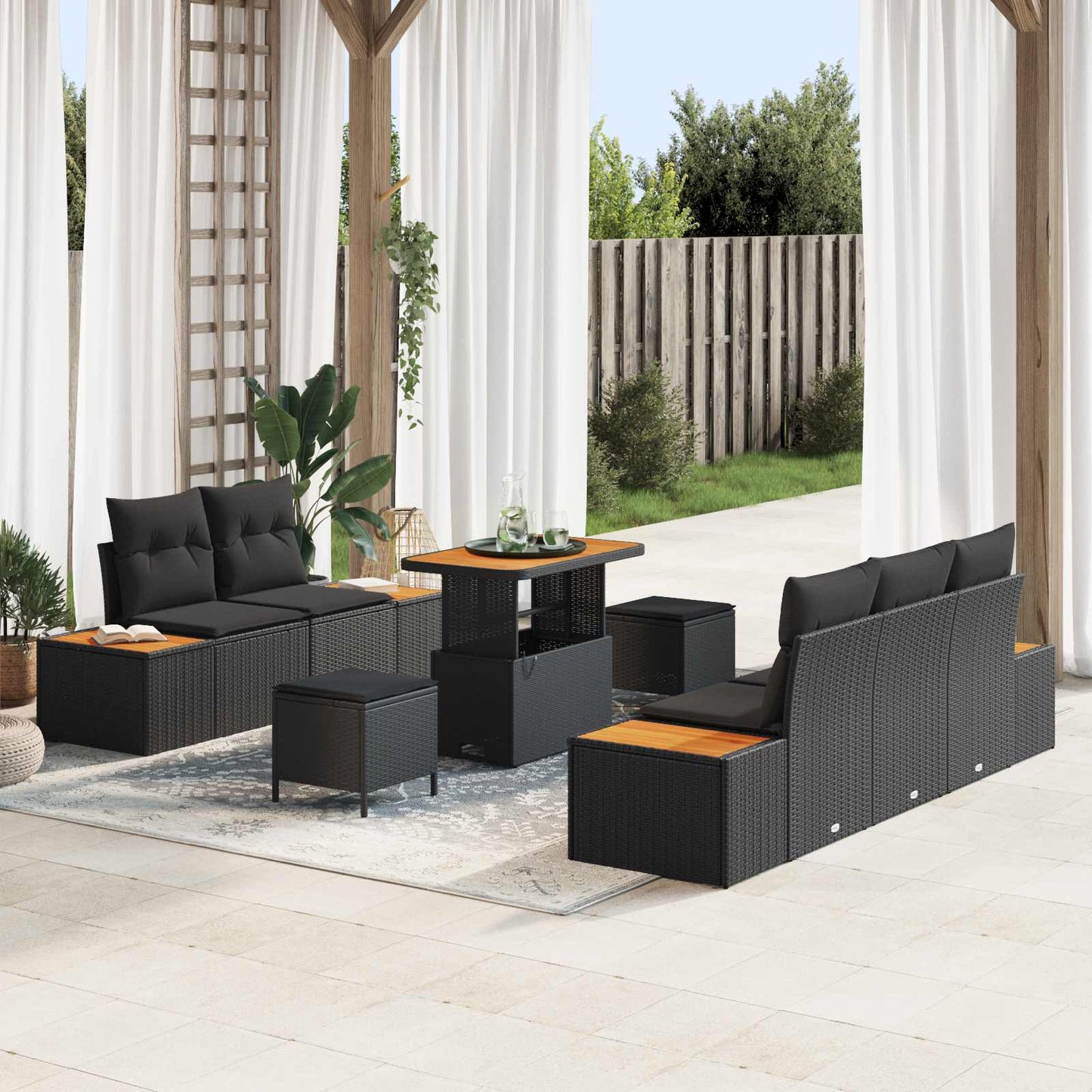 Tuinbankenset 8 pcs Zwart poly rattan