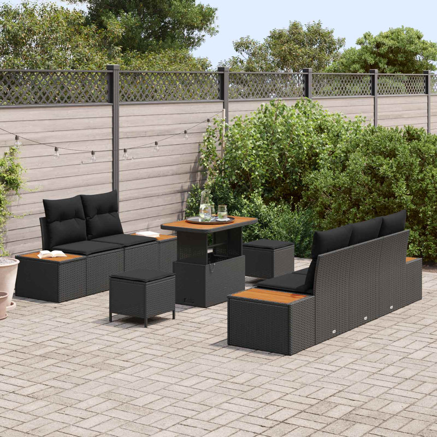 Tuinbankenset 8 pcs Zwart poly rattan