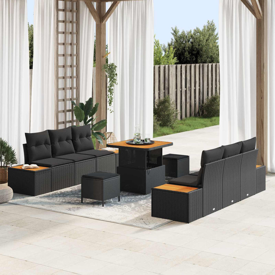 Tuinbankenset 9 pcs Zwart poly rattan