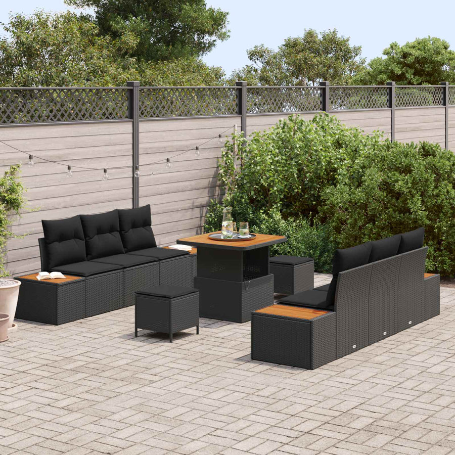 Tuinbankenset 9 pcs Zwart poly rattan