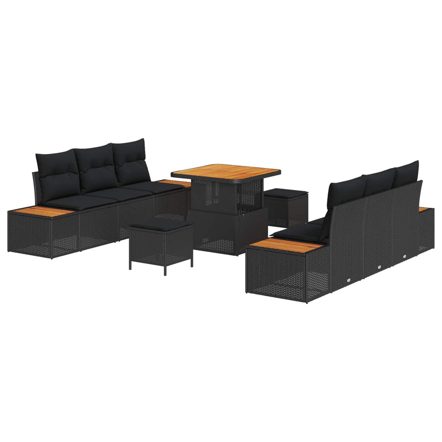 Tuinbankenset 9 pcs Zwart poly rattan