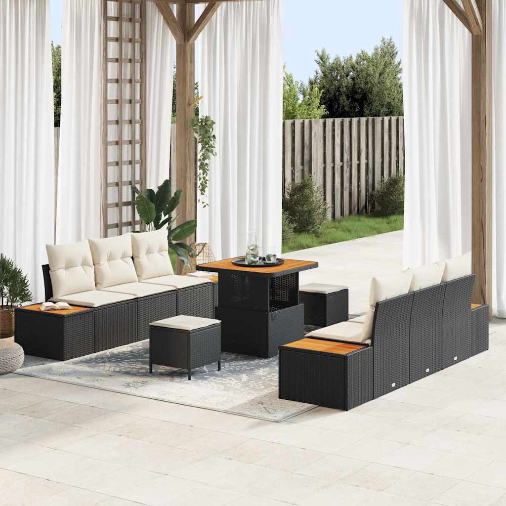 Tuinbankenset 9 pcs Zwart poly rattan