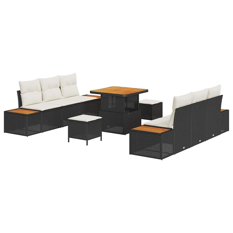 Tuinbankenset 9 pcs Zwart poly rattan