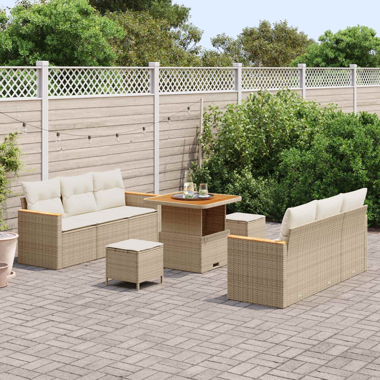 Tuinbankenset 9 pcs Beige poly rattan