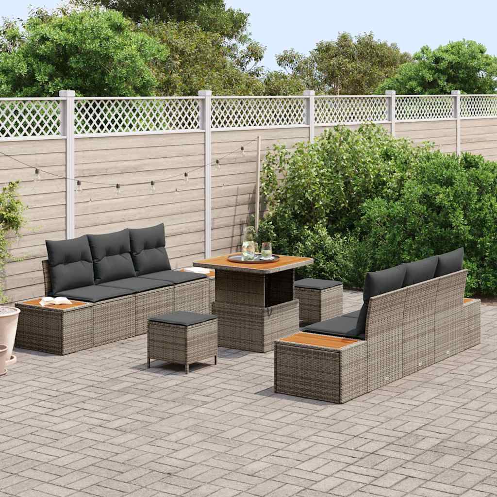 Tuinbankenset 9 pcs Grijs poly rattan