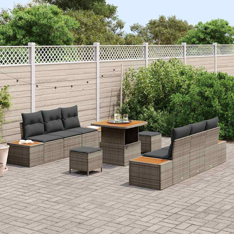 Tuinbankenset 9 pcs Grijs poly rattan