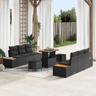 Tuinset poly rattan zwart acaciahout 9-delig