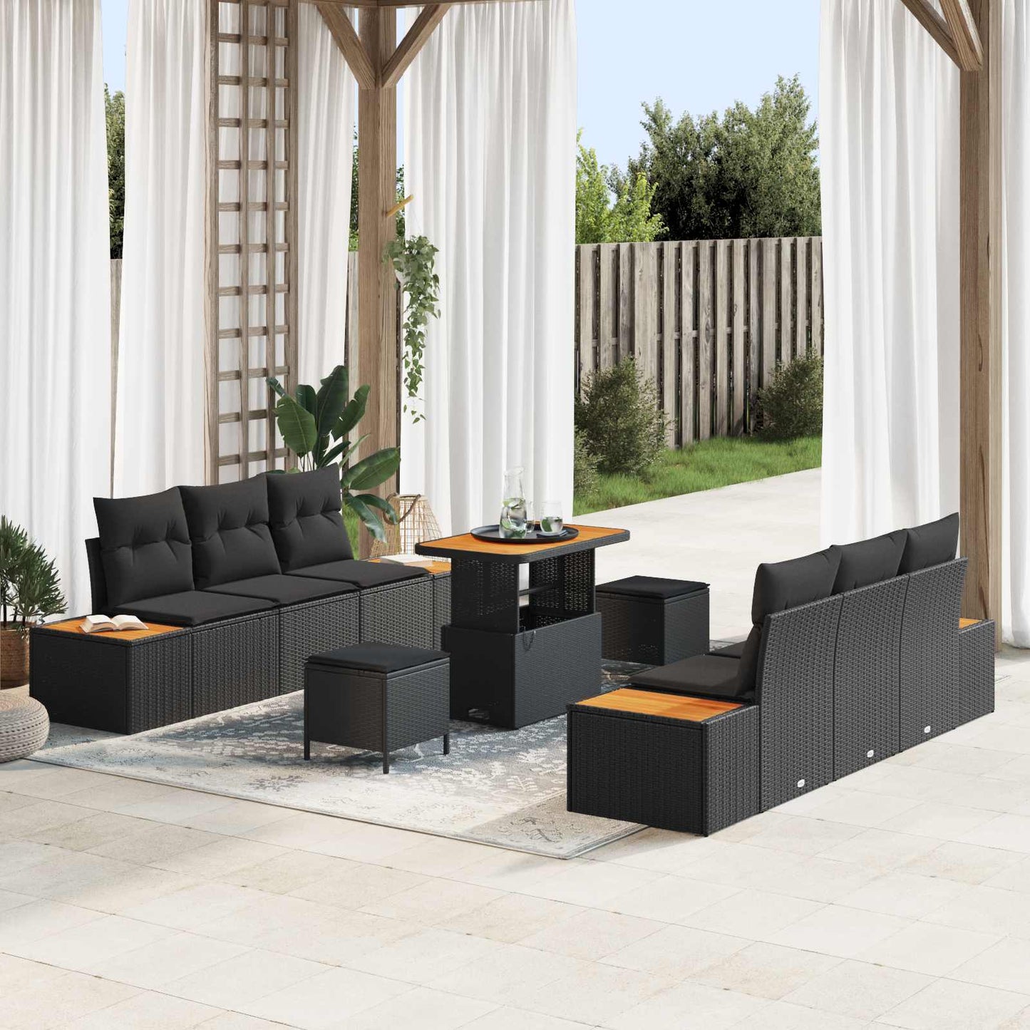 Tuinbankenset 9 pcs Zwart poly rattan