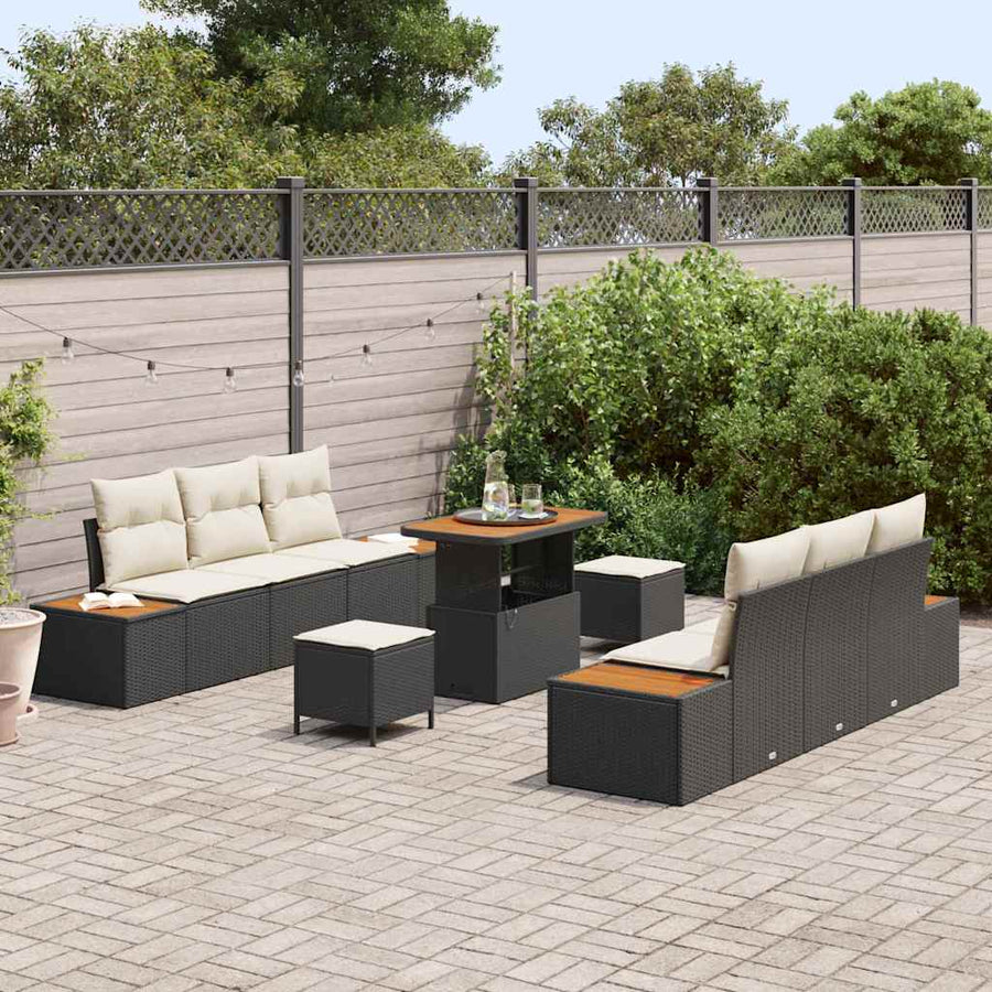 Tuinbankenset 9 pcs Zwart poly rattan