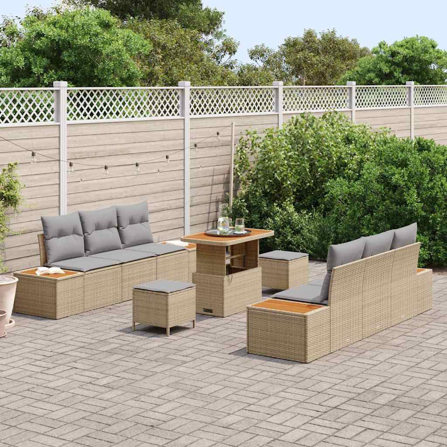 Tuinbankenset 9 pcs Beige poly rattan