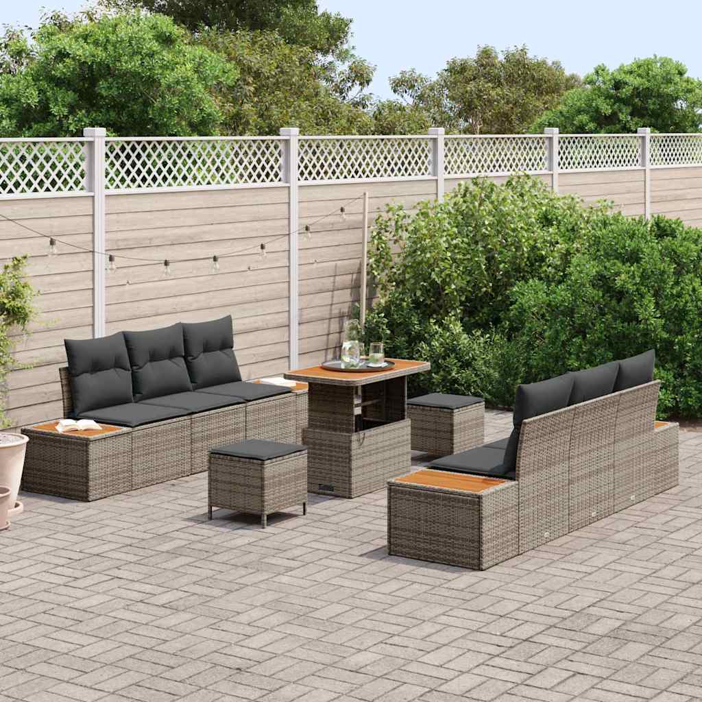 Tuinbankenset 9 pcs Grijs poly rattan