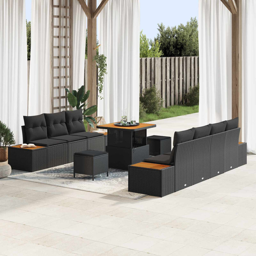 Tuinbankenset 10 pcs Zwart poly rattan