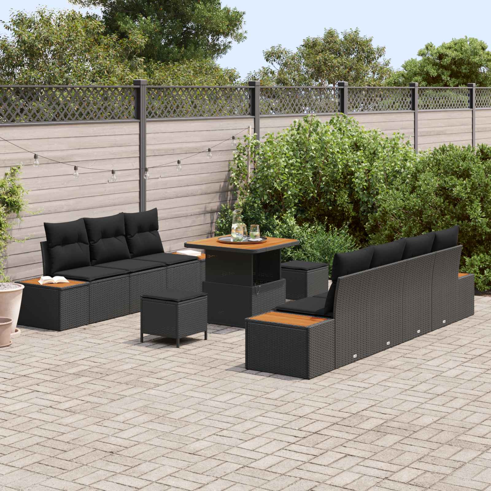 Tuinbankenset 10 pcs Zwart poly rattan