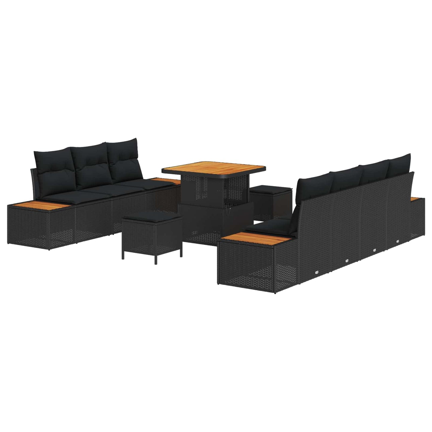 Tuinbankenset 10 pcs Zwart poly rattan