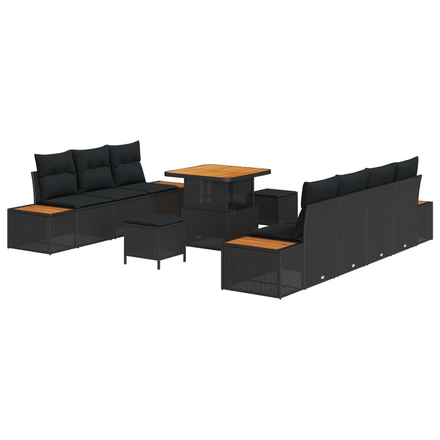 Tuinbankenset 10 pcs Zwart poly rattan