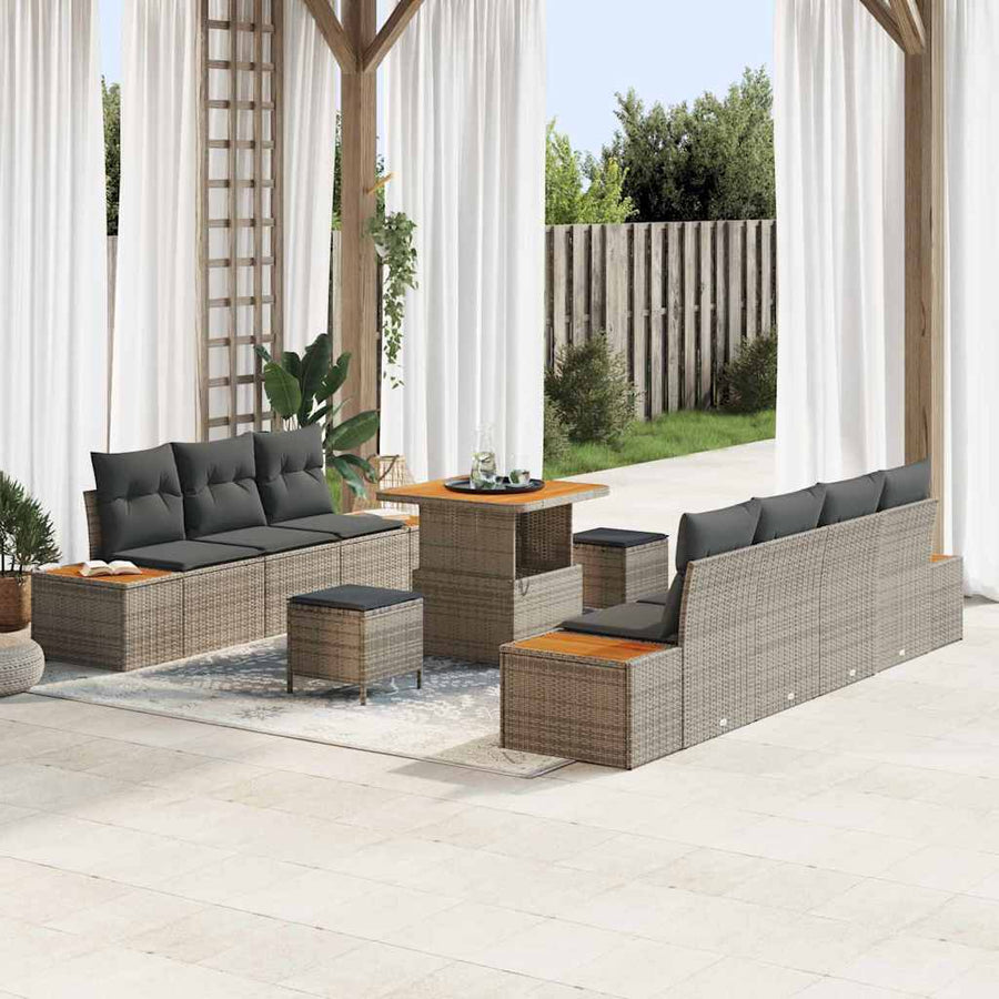 Tuinbankenset 10 pcs Grijs poly rattan
