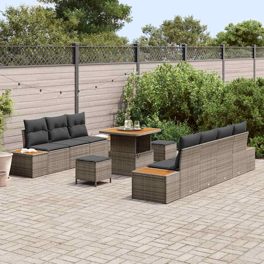 Tuinbankenset 10 pcs Grijs poly rattan