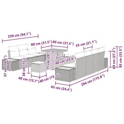 Tuinbankenset 10 pcs Grijs poly rattan
