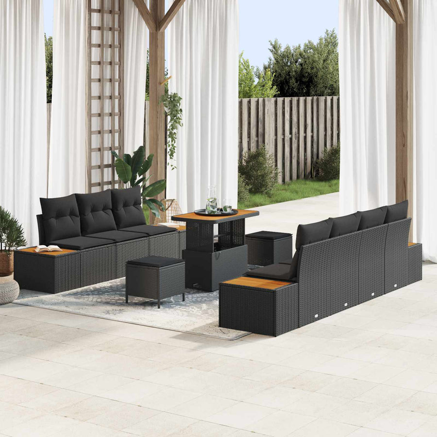 Tuinbankenset 10 pcs Zwart poly rattan