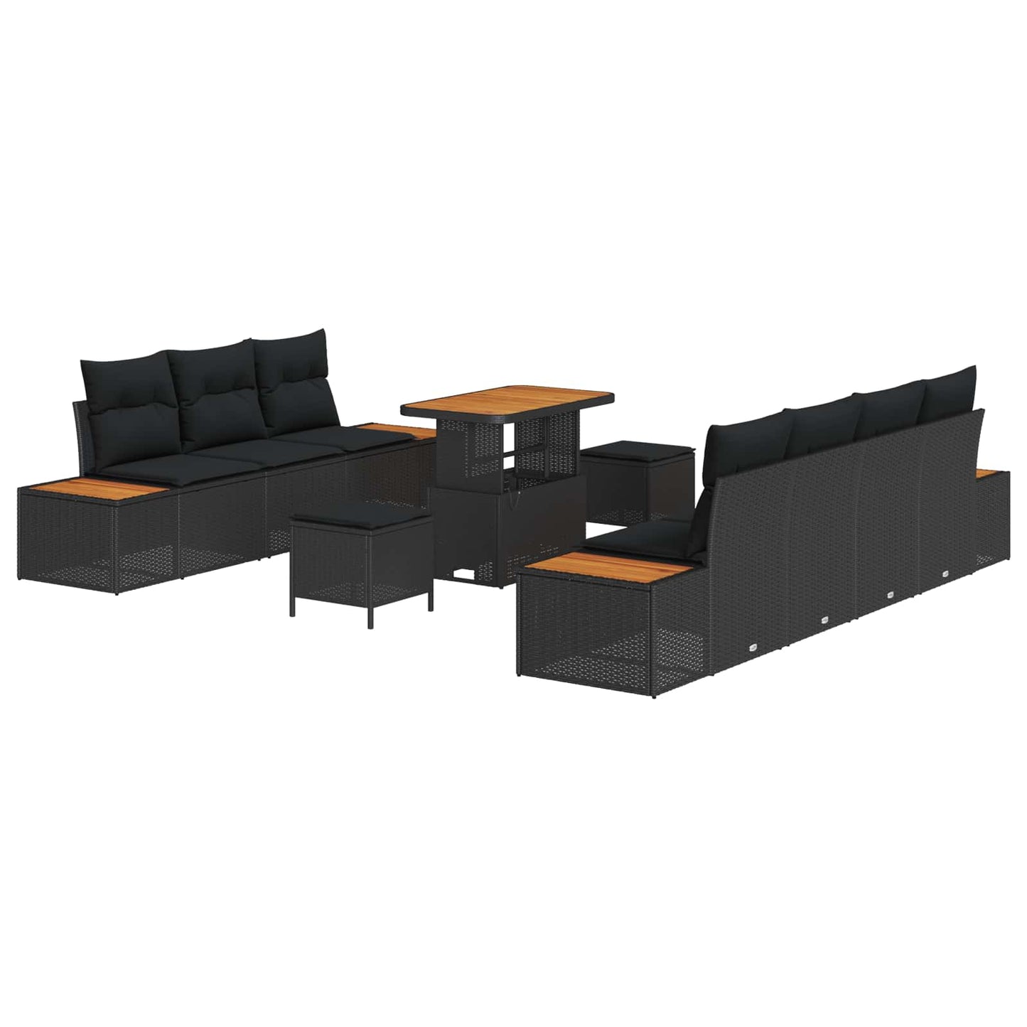 Tuinbankenset 10 pcs Zwart poly rattan