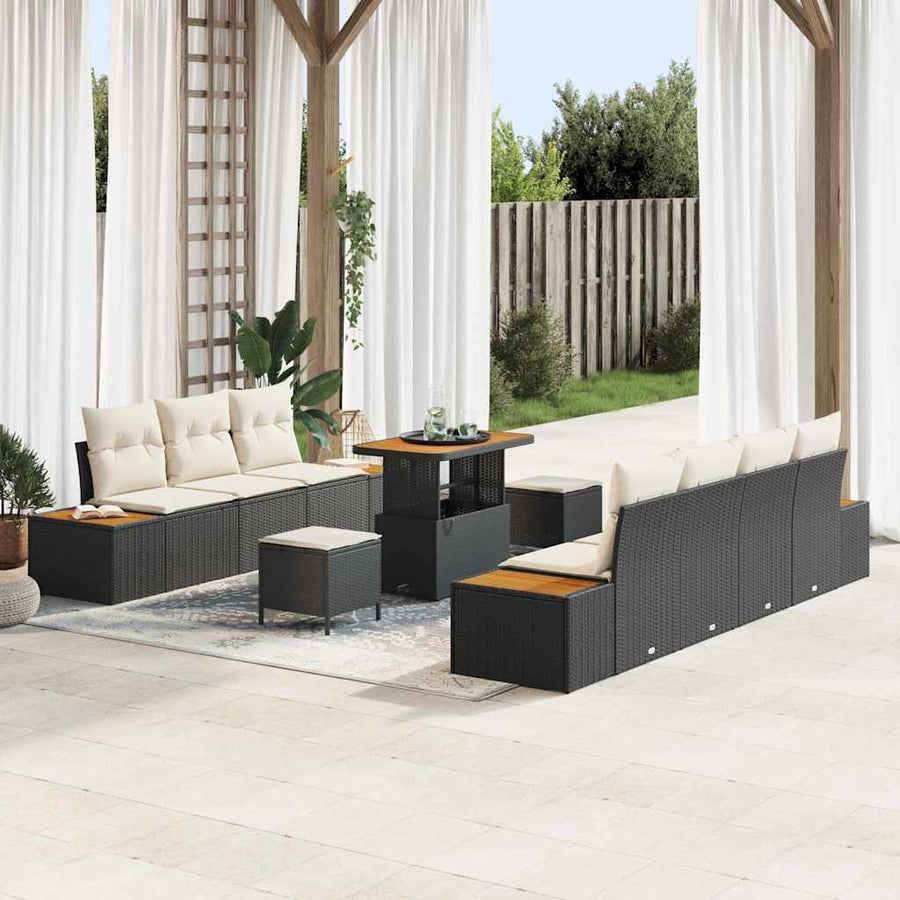 Tuinbankenset 10 pcs Zwart poly rattan