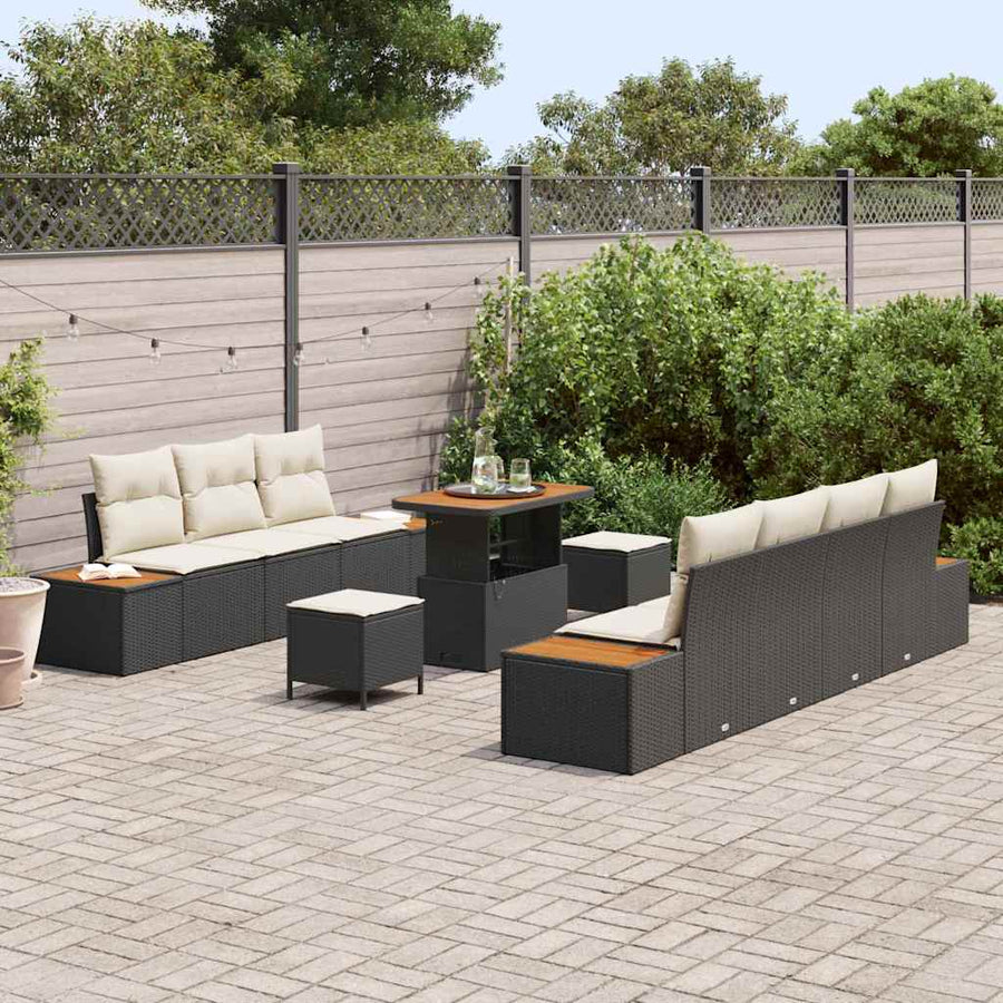 Tuinbankenset 10 pcs Zwart poly rattan