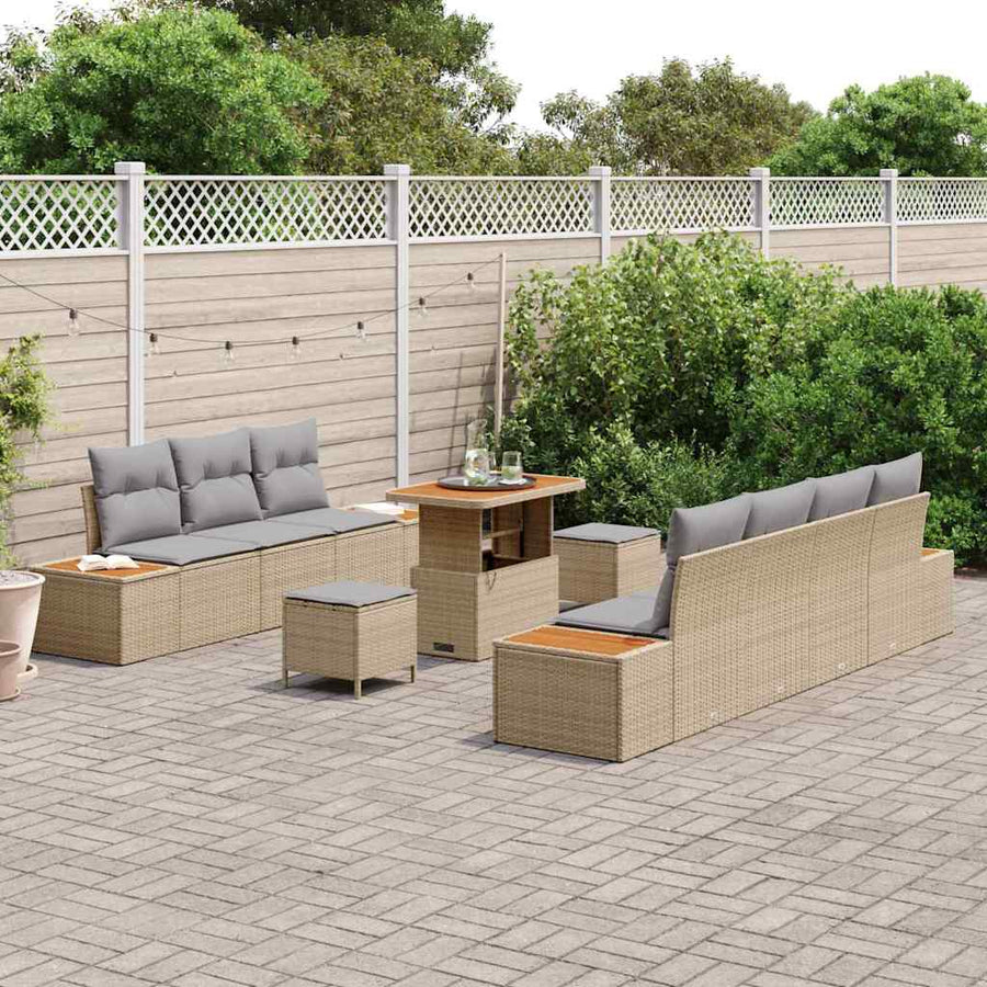 Tuinbankenset 10 pcs Beige poly rattan